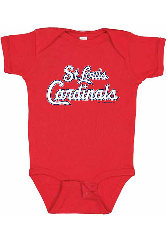 St Louis Cardinals Baby Red Wordmark Short Sleeve One Piece, Red, 100% Cotton, Size 12M, Rally House