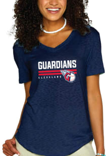 Cleveland Guardians Womens Navy Blue Gauze Short Sleeve T-Shirt