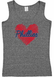 Philadelphia Phillies Girls Grey Sketched Heart Short Sleeve Tank Top