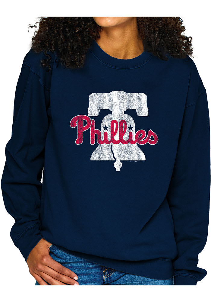 Phillies Phillies Womens Navy Blue Washed Long Sleeve Crew Sweatshirt