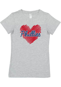 Philadelphia Phillies Girls Grey Sketched Heart Short Sleeve Tee