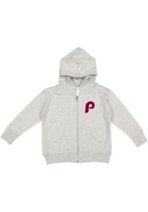 Philadelphia Phillies Toddler Cooperstown Primary Logo Long Sleeve Full Zip Sweatshirt - Grey