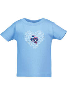Texas Rangers Toddler Girls Light Blue Baseball Heart Short Sleeve T-Shirt