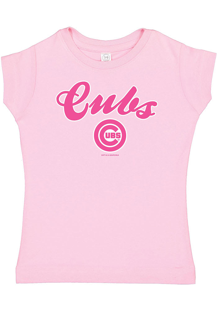 Chicago Cubs Toddler Girls Pink Script Logo Short Sleeve T-Shirt, Pink, 100% Cotton, Size 3T, Rally House