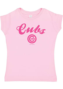 Chicago Cubs Toddler Girls Pink Script Logo Short Sleeve T-Shirt