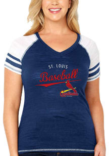 St Louis Cardinals Womens Navy Blue Curved Short Sleeve T-Shirt