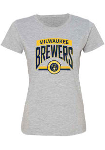 Milwaukee Brewers Womens Grey Fine Jersey Short Sleeve T-Shirt