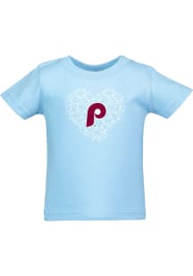 Philadelphia Phillies Infant Girls Baseball Heart Short Sleeve T-Shirt Light Blue