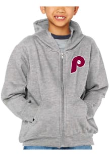 Philadelphia Phillies Youth Grey Cooperstown Primary Logo Long Sleeve Full Zip Jacket
