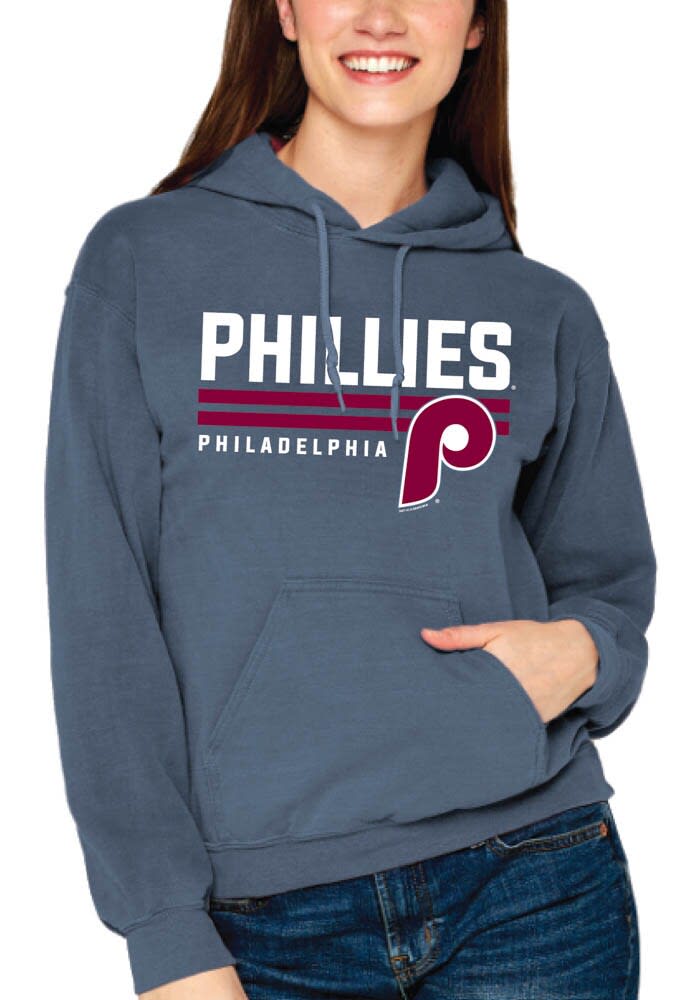 Phillies Phillies Womens Navy Blue Washed Long Sleeve Crew Sweatshirt