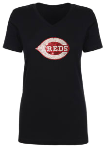 Cincinnati Reds Womens Black Sequin Short Sleeve T-Shirt