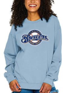 Milwaukee Brewers Womens Light Blue Big Logo Crew Sweatshirt