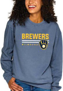 Milwaukee Brewers Womens Blue Washed Crew Sweatshirt