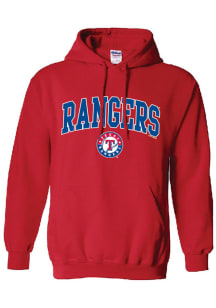 Texas Rangers Womens Red Curved Logo Hooded Sweatshirt