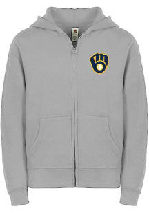 Milwaukee Brewers Youth Grey Primary Logo Long Sleeve Full Zip Jacket