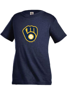 Milwaukee Brewers Youth Navy Blue Primary Logo Short Sleeve T-Shirt