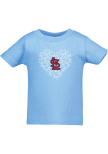 St Louis Cardinals Toddler Girls Light Blue Baseball Heart Short Sleeve T-Shirt