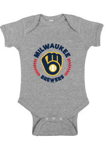 Milwaukee Brewers Baby Grey Arched Logo Baseball Short Sleeve One Piece