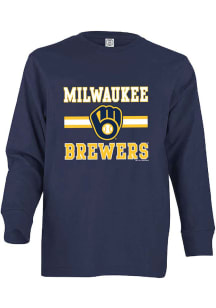 Milwaukee Brewers Youth Navy Blue Home Team Long Sleeve T-Shirt