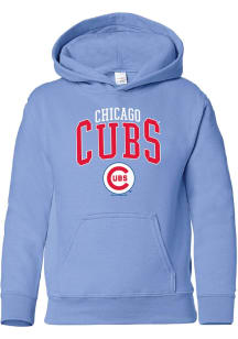 Chicago Cubs Youth Light Blue Distressed Retro Arched Logo Long Sleeve Hoodie