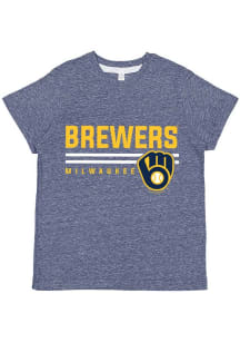 Milwaukee Brewers Youth Navy Blue Striped Wordmark Short Sleeve Fashion T-Shirt