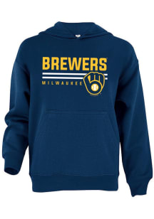 Milwaukee Brewers Youth Navy Blue Striped Wordmark Long Sleeve Hoodie