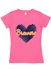 Milwaukee Brewers Girls Pink Sketched Heart Short Sleeve Tee