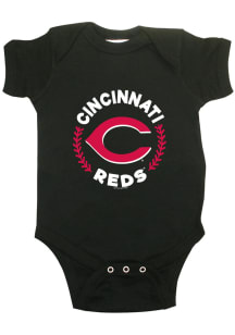 Cincinnati Reds Baby Black Circle Baseball Short Sleeve One Piece