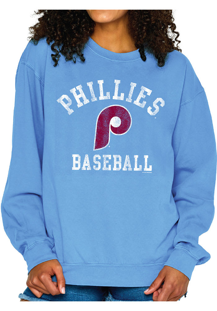 Phillies Phillies Womens Blue Washed Long Sleeve Crew Sweatshirt