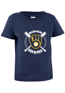 Milwaukee Brewers Infant Swing Bats Short Sleeve T-Shirt Navy Blue