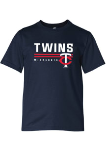 Minnesota Twins Youth Navy Blue Striped Wordmark Short Sleeve T-Shirt