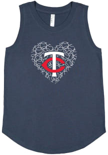 Minnesota Twins Girls Navy Blue Baseball Heart Short Sleeve Tank Top