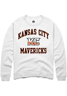 Rally Kansas City Mavericks Mens White Arch Mascot Long Sleeve Crew Sweatshirt
