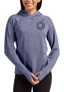 Cutter and Buck New York City FC Womens Navy Blue Adapt Knit Hood Hooded Sweatshirt