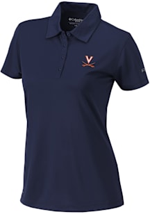 Columbia Virginia Cavaliers Womens Navy Blue Heat Seal Birdie Short Sleeve Polo Shirt