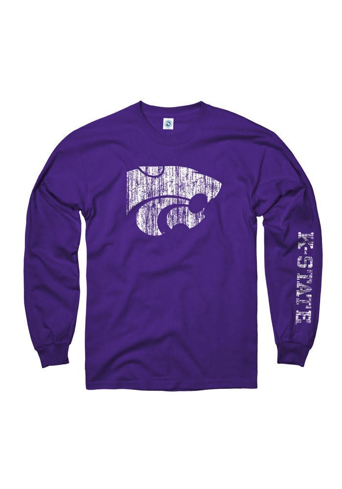 K-State Wildcats Purple Distressed Long Sleeve T Shirt