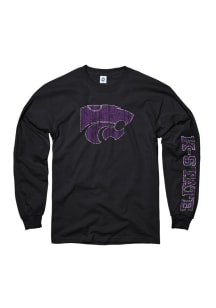K-State Wildcats Black Distressed Long Sleeve T Shirt