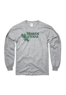 North Texas Mean Green Grey Distressed Big Logo Long Sleeve T Shirt