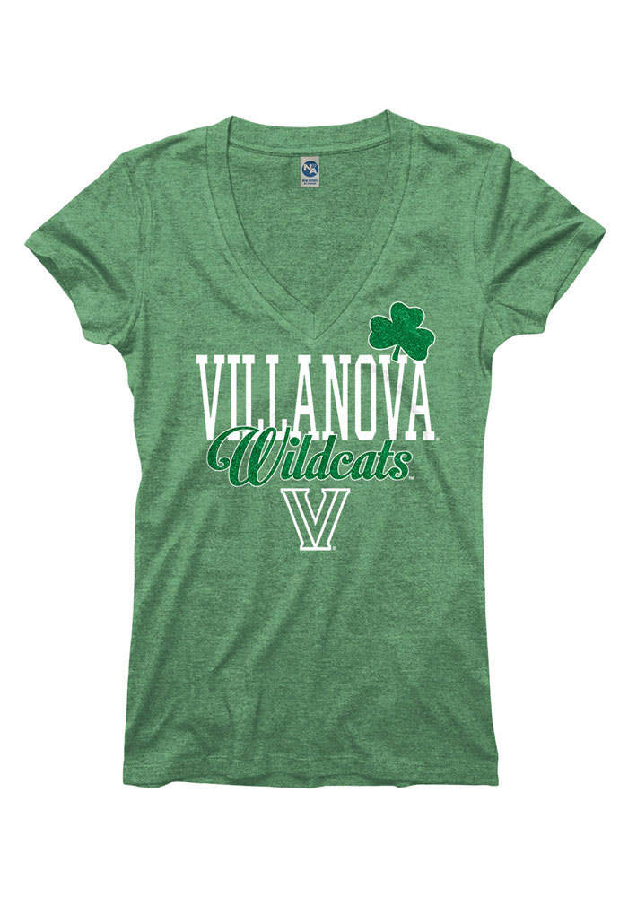 Villanova Wildcats Juniors Green Glitter Rock V-Neck T-Shirt
