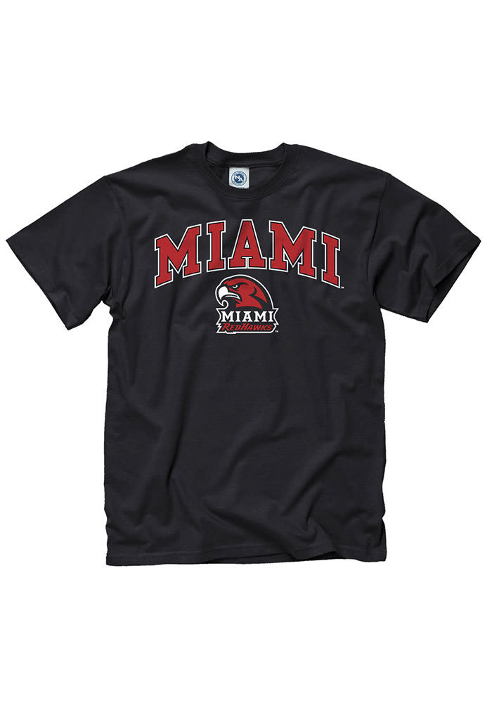Miami Redhawks Black Arch Logo Short Sleeve T Shirt