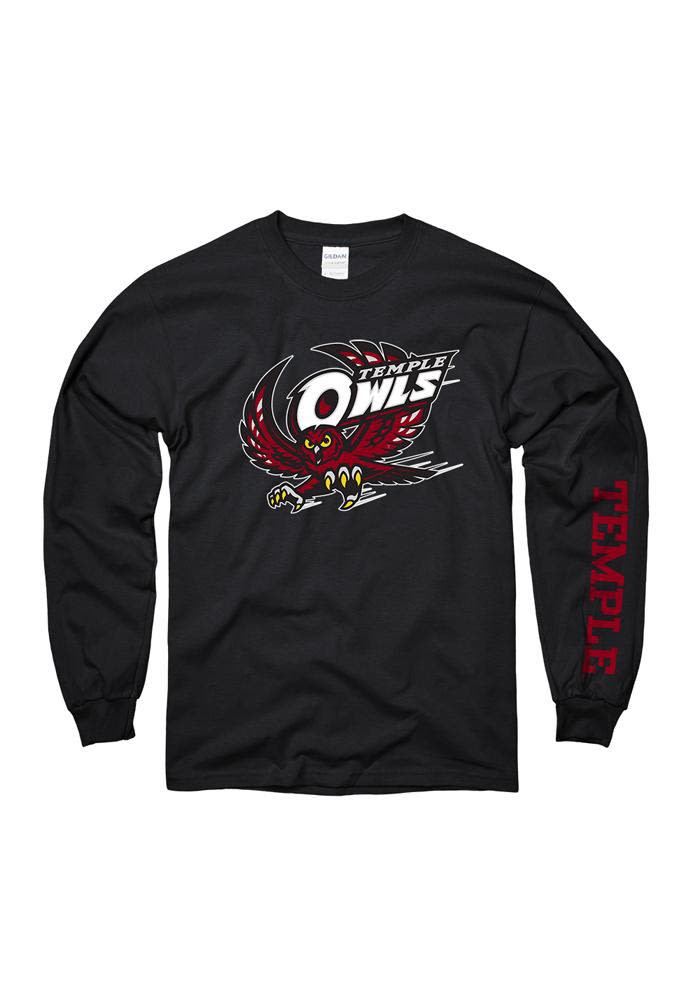 Temple Owls Black Big Logo Long Sleeve T Shirt