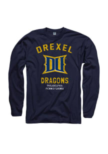 Drexel Dragons Navy Blue Throwback Long Sleeve Fashion T Shirt