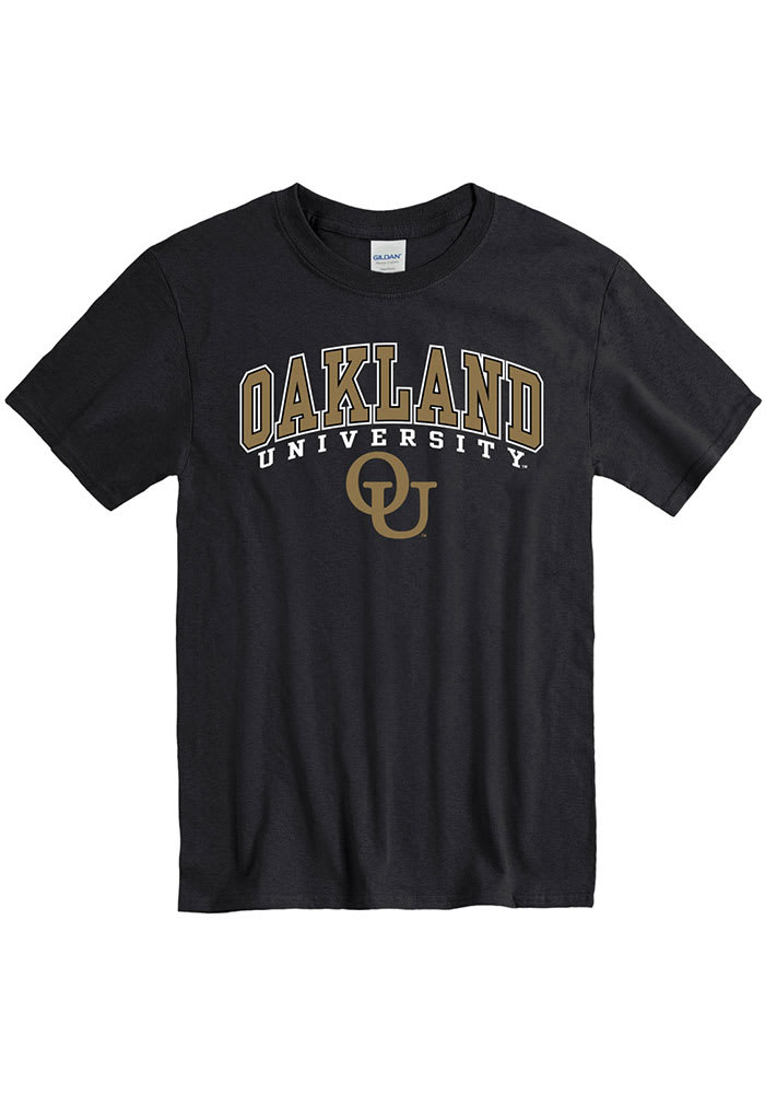 Oakland University Golden Grizzlies Black Arch Mascot Short Sleeve T Shirt