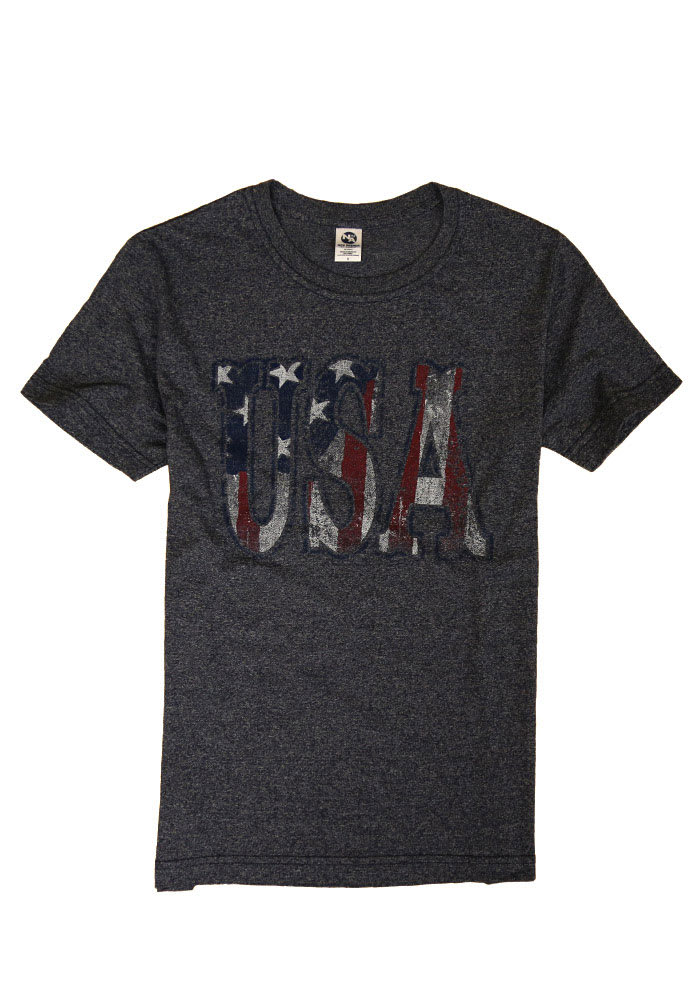 Americana Navy Blue Flag Wordmark Short Sleeve T Shirt
