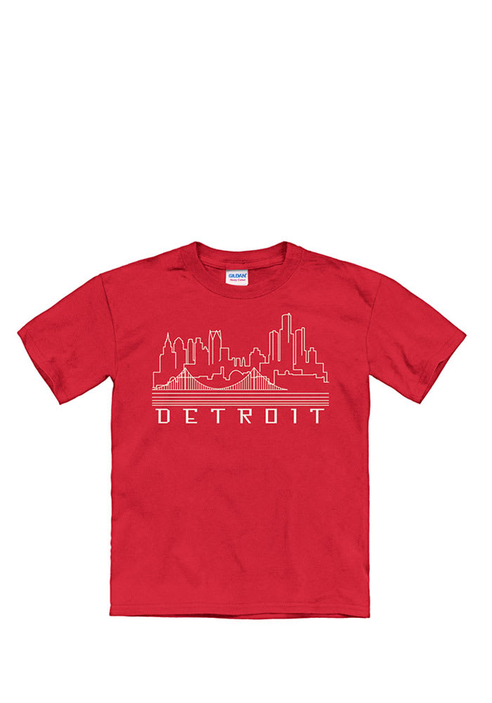 Detroit Youth Red Skyline Glow Short Sleeve T Shirt