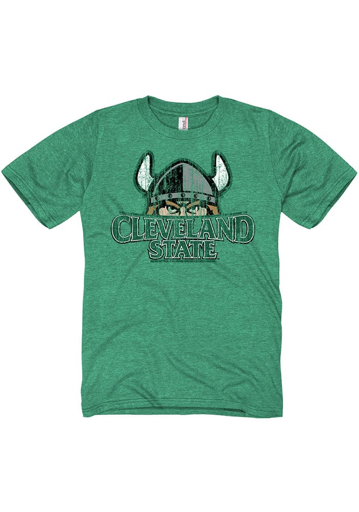 Cleveland State Vikings Green Arch Mascot Short Sleeve Fashion T Shirt