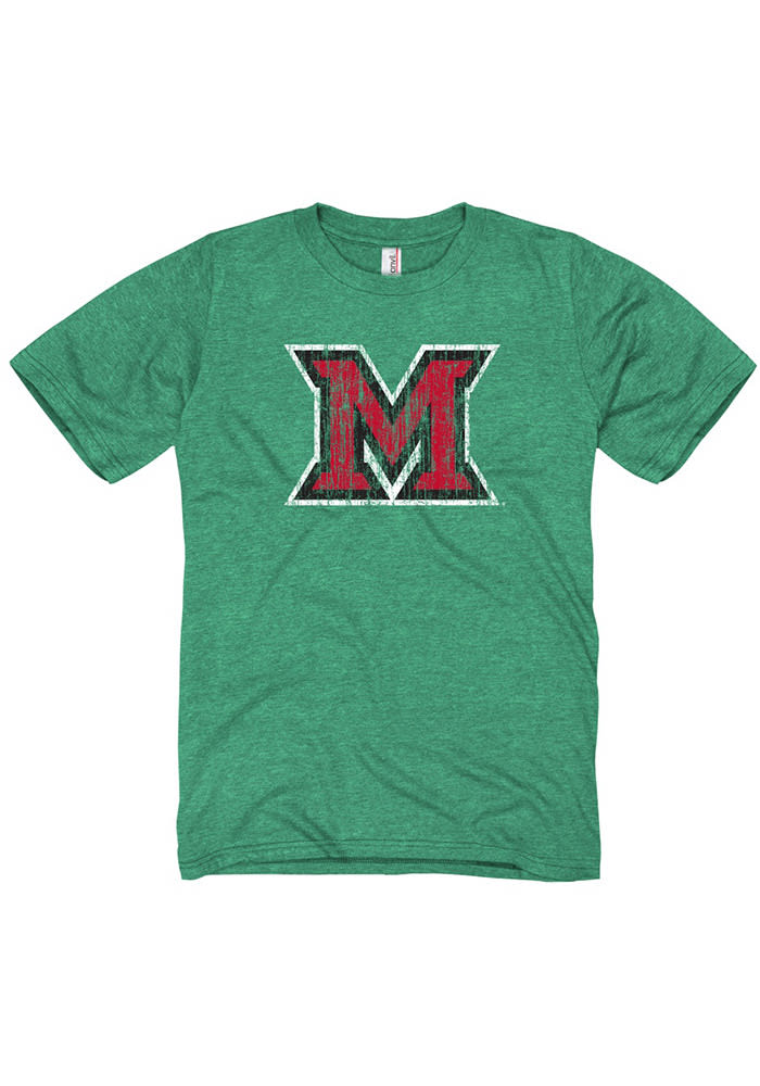 Miami Redhawks Green Arch Mascot Short Sleeve Fashion T Shirt