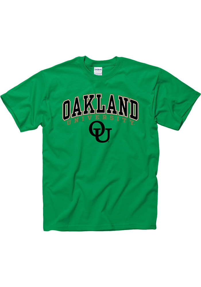 Oakland University Golden Grizzlies Green Arch Mascot Short Sleeve T Shirt