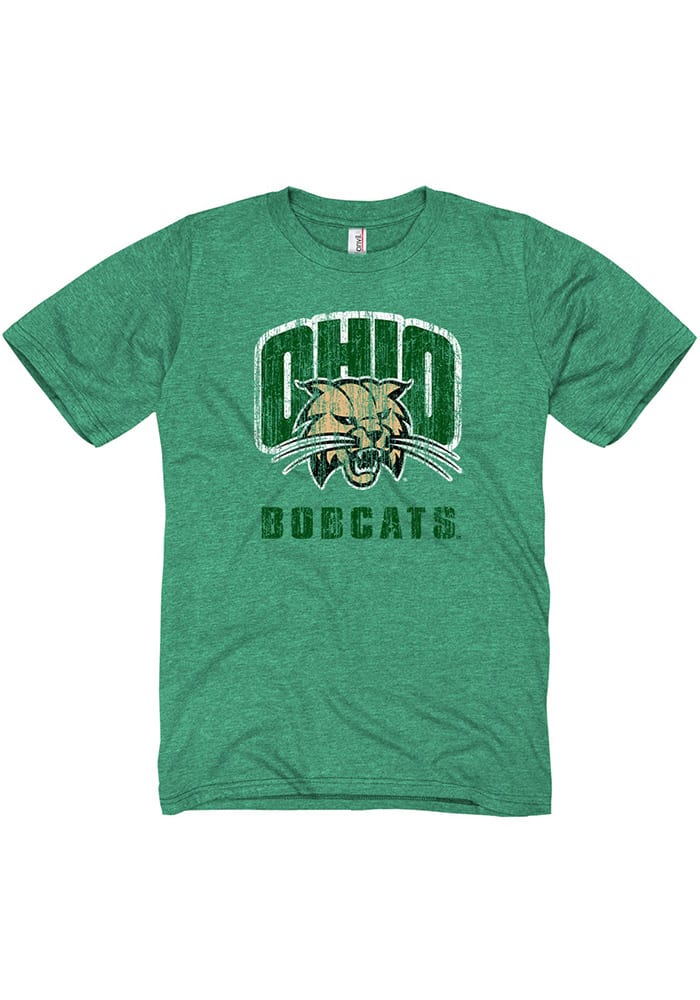 Ohio Bobcats Green Distressed Big Logo Short Sleeve Fashion T Shirt