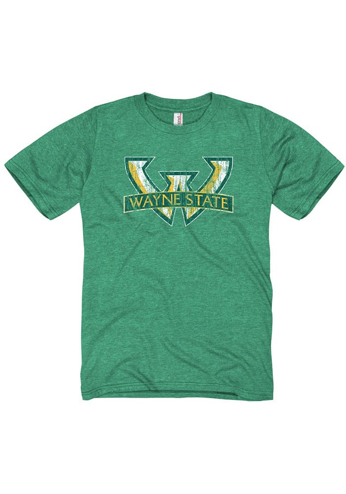 Wayne State Warriors Green Distressed Big Logo Short Sleeve Fashion T Shirt